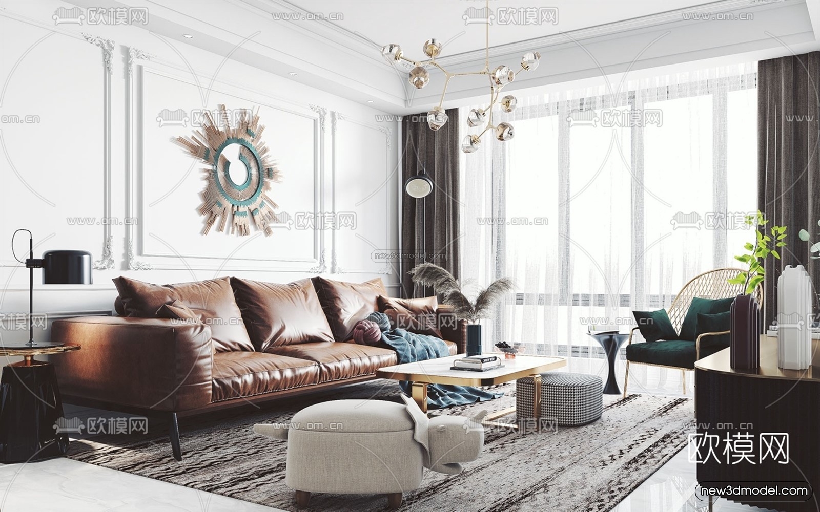 Morandi Style Interior 3D Blocks – Living Room 3D Scene – 090 – VRAY - thumbnail 3