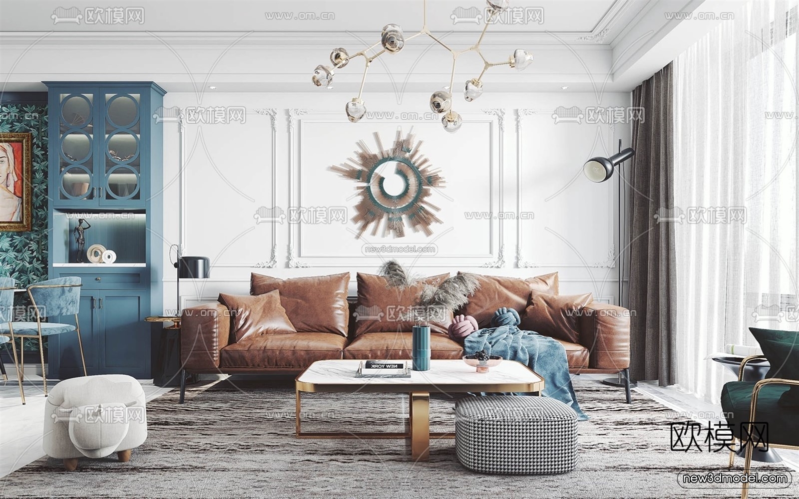 Morandi Style Interior 3D Blocks – Living Room 3D Scene – 090 – VRAY - thumbnail 2