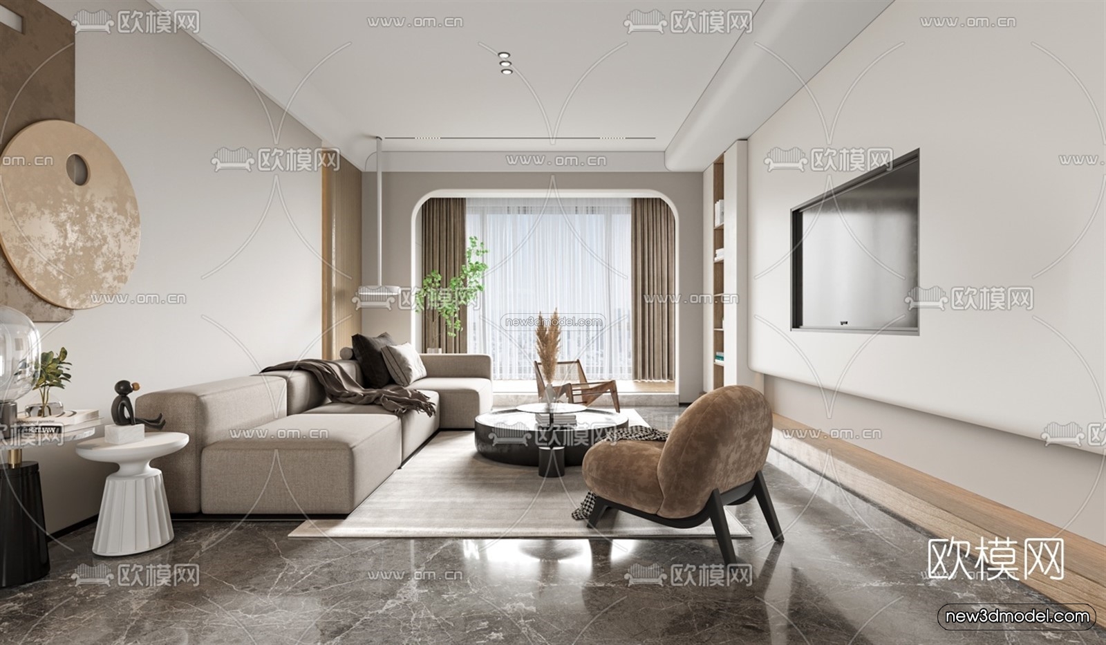 Modern Style Interior 3D Blocks – Living Room 3D Model – 138 – VRAY - thumbnail 2