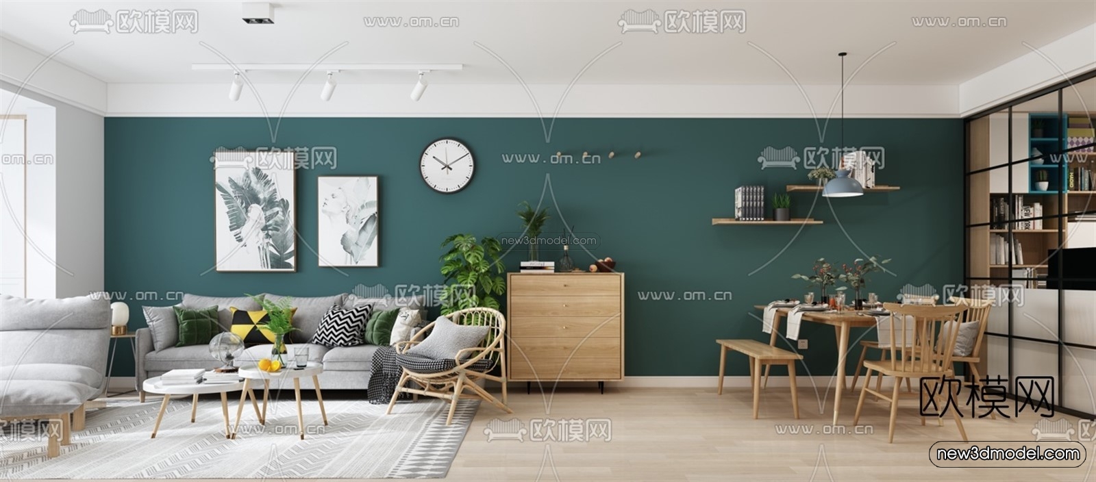 Morandi Style Interior 3D Blocks – Living Room 3D Scene – 091 – VRAY - thumbnail 4