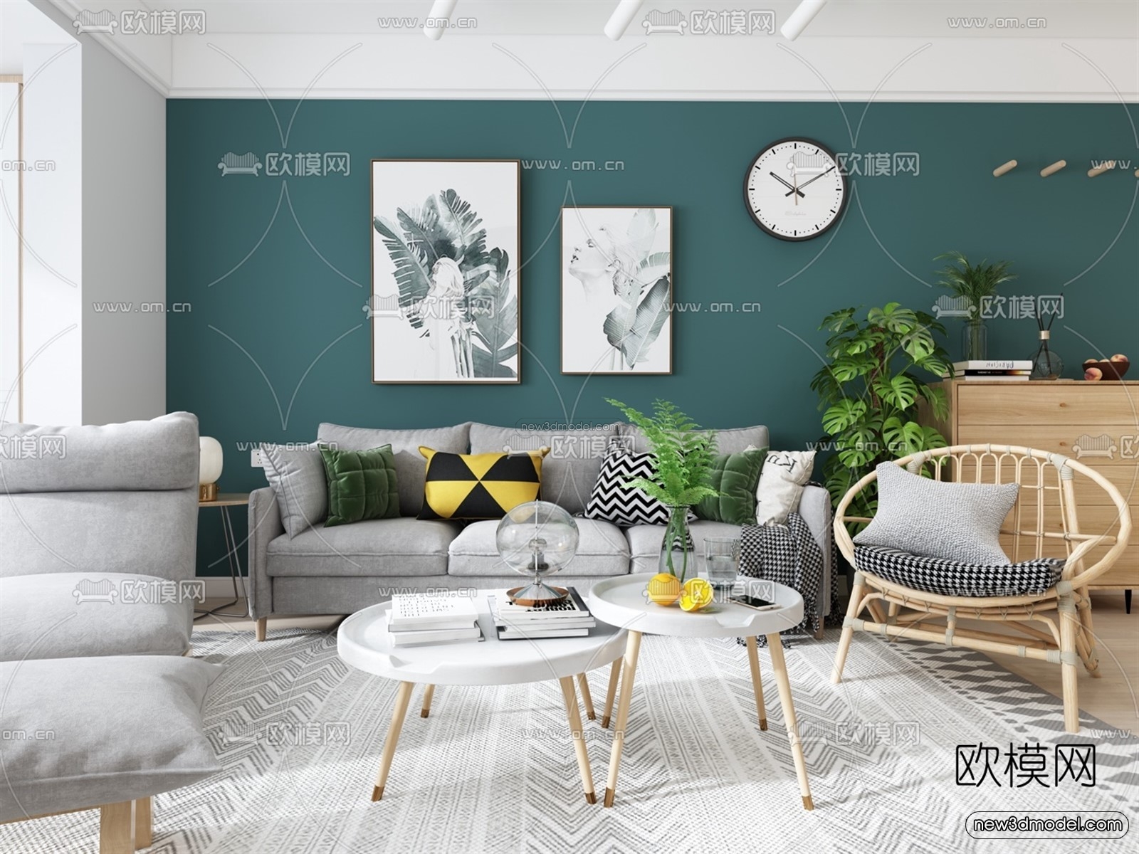 Morandi Style Interior 3D Blocks – Living Room 3D Scene – 091 – VRAY - thumbnail 3