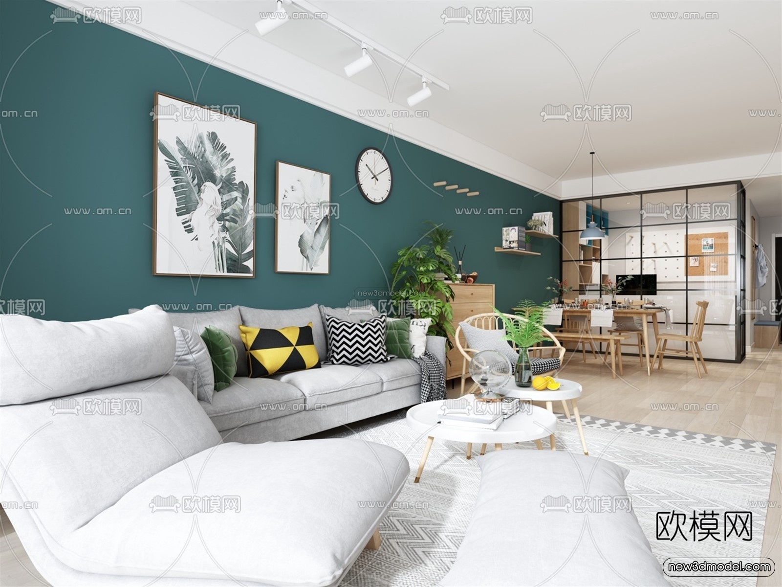 Morandi Style Interior 3D Blocks – Living Room 3D Scene – 091 – VRAY - thumbnail 2