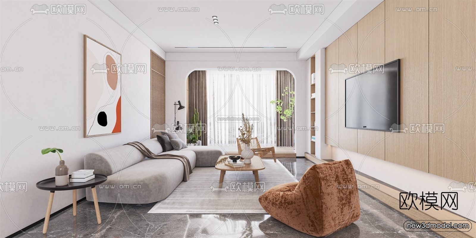 Modern Style Interior 3D Blocks – Living Room 3D Model – 140 – VRAY - thumbnail 3