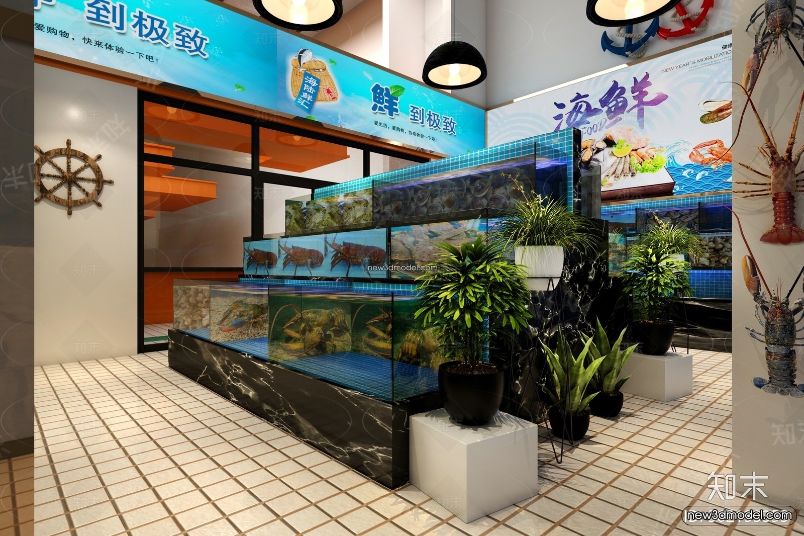 Seafood Restaurant 3D Scene – 3D Blocks – 055 – VRAY - thumbnail 2