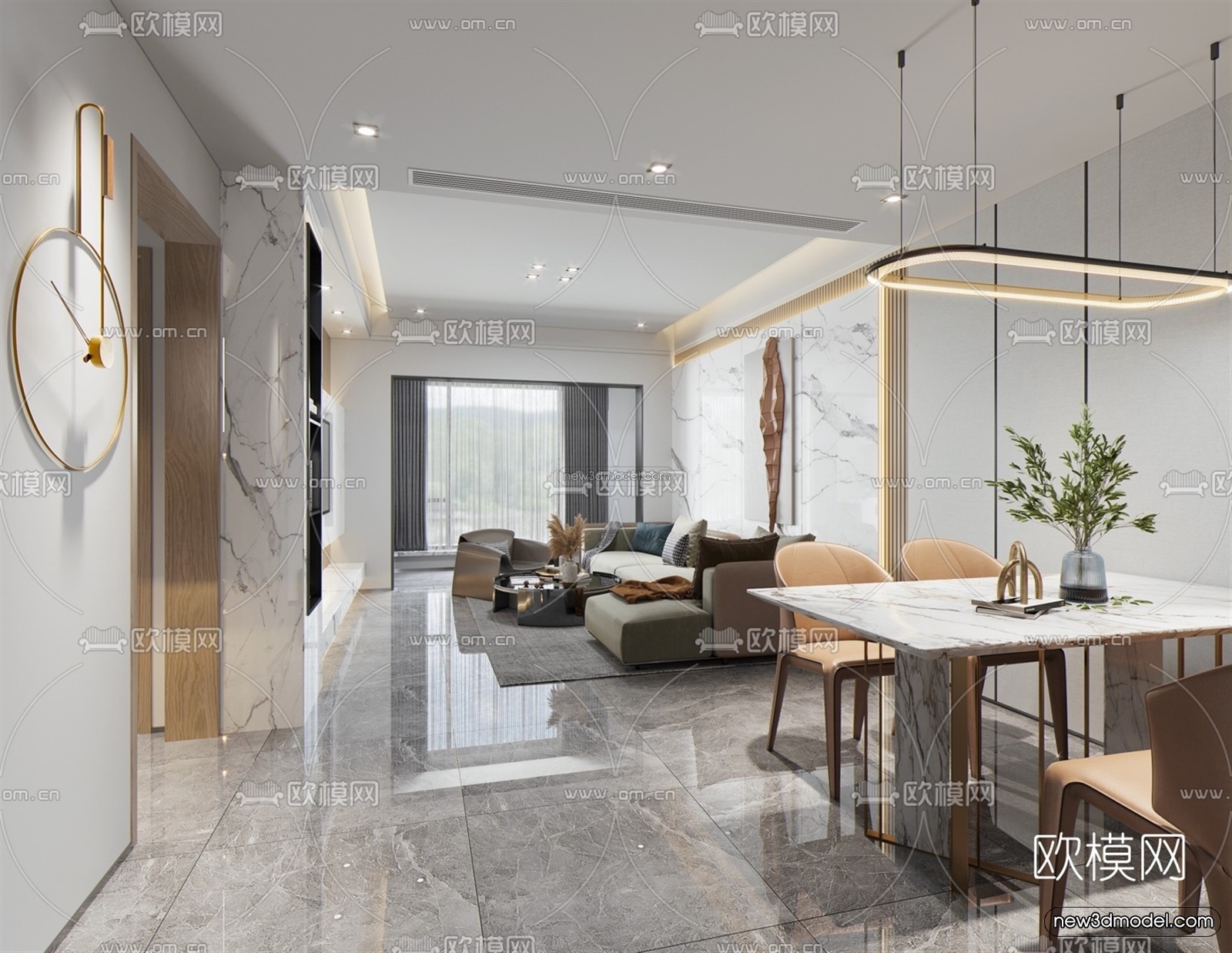 Modern Style Interior 3D Blocks – Living Room 3D Model – 144 – VRAY - thumbnail 4