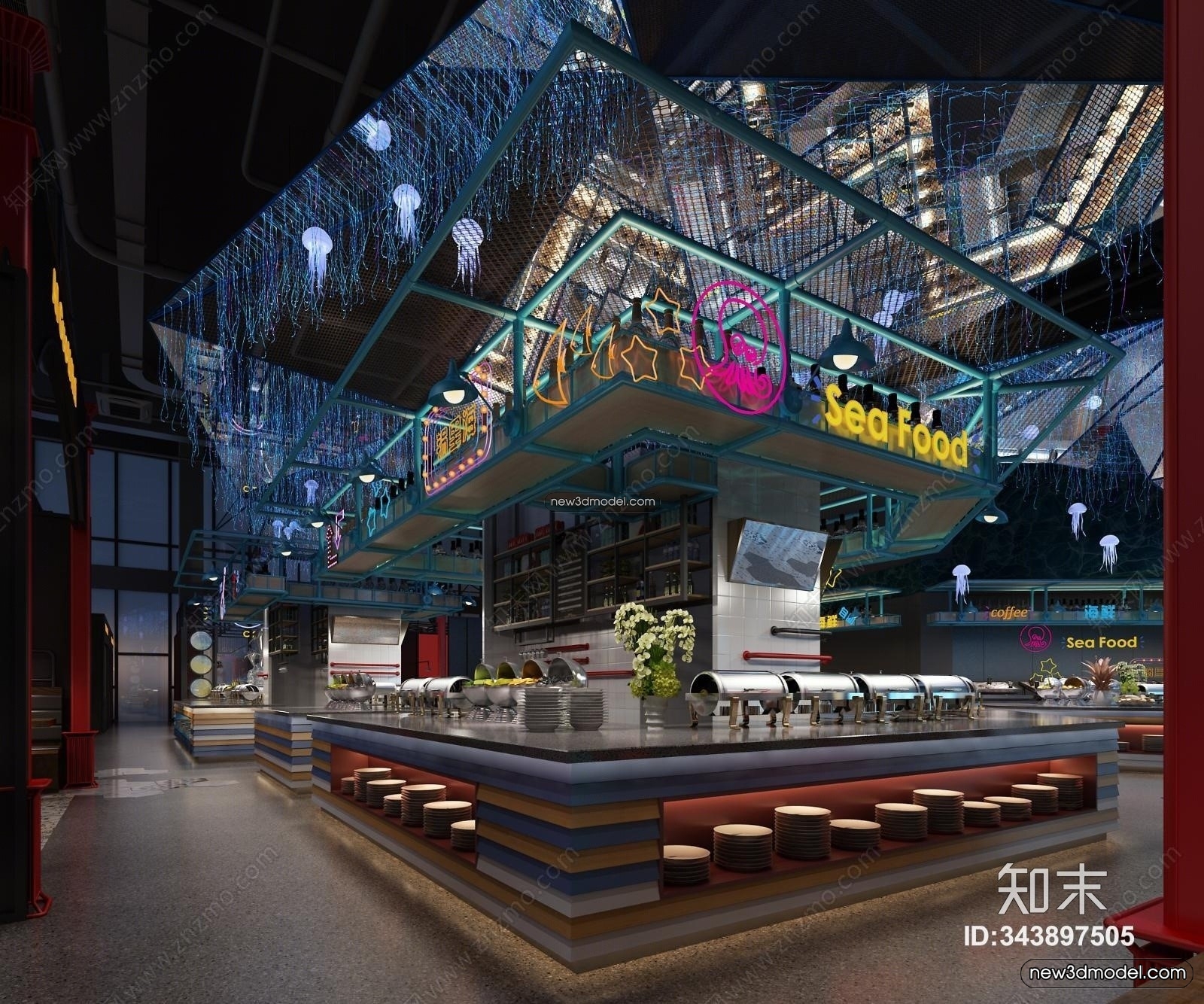 Seafood Restaurant 3D Scene – 3D Blocks – 066 – VRAY - thumbnail 2