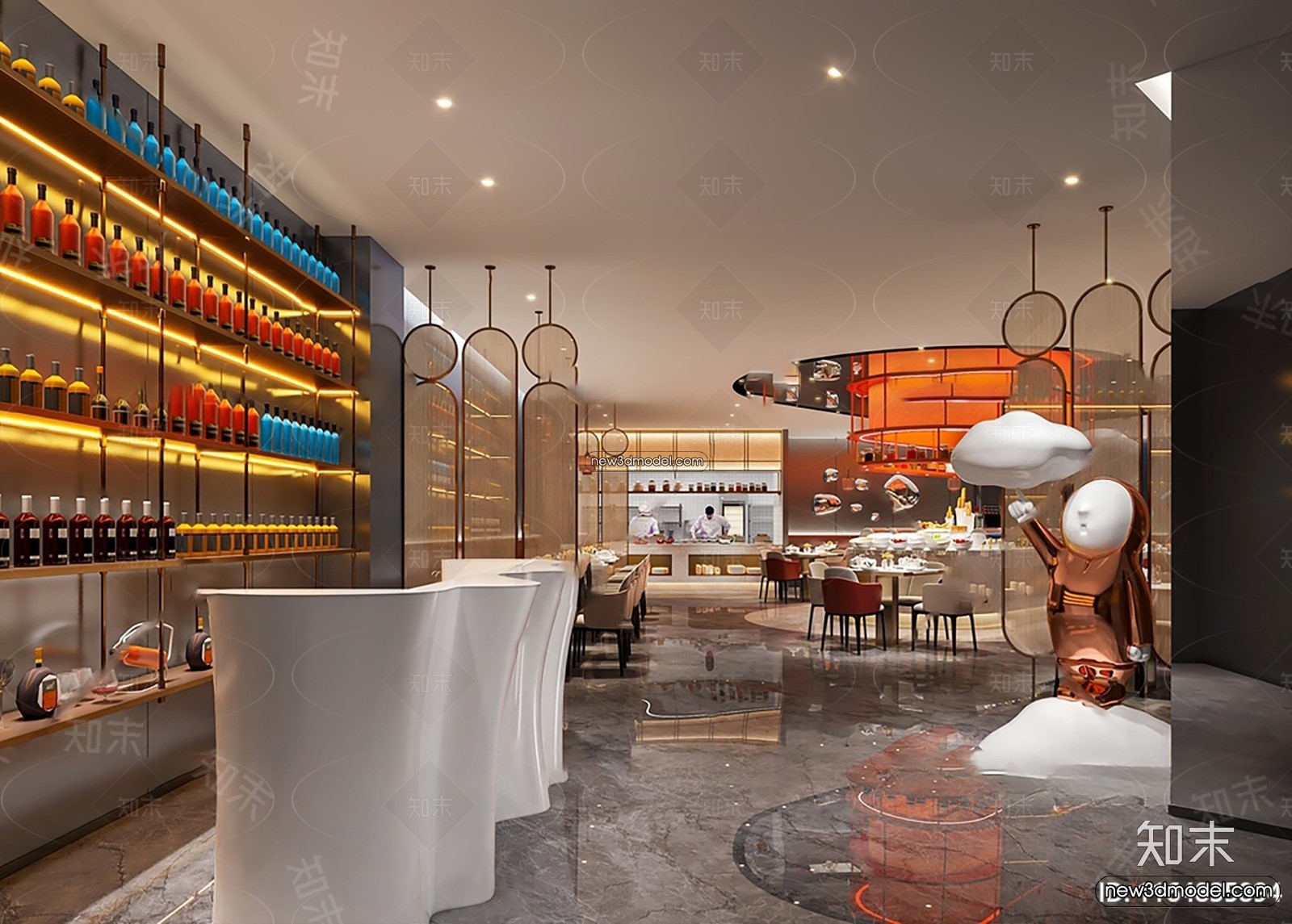 Buffet Restaurant of Hotels 3D Scenes – 3D Blocks – 064 – VRAY - thumbnail 2