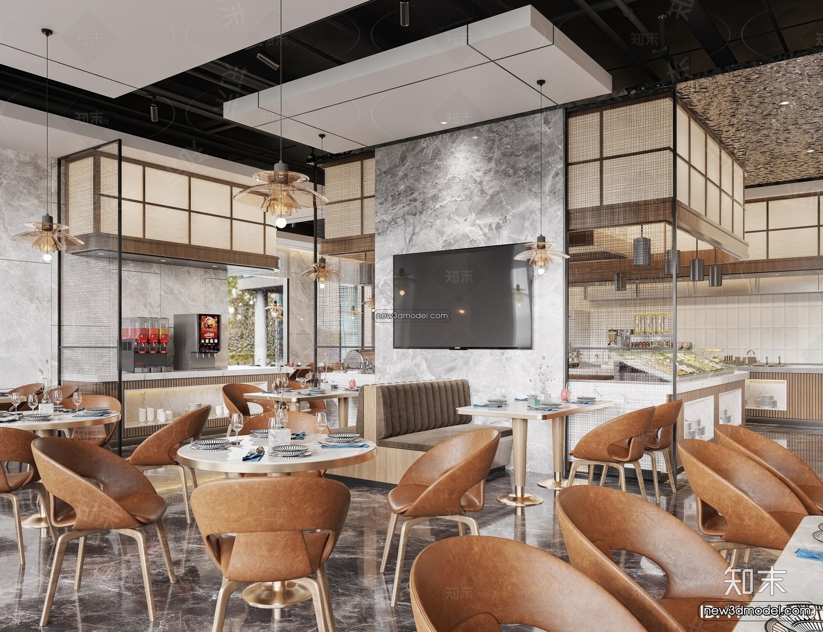 Buffet Restaurant of Hotels 3D Scenes – 3D Blocks – 063 – CORONA - thumbnail 3