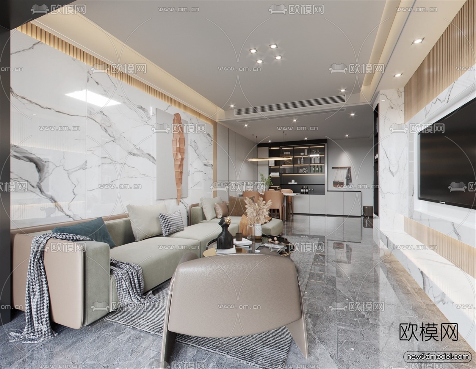 Modern Style Interior 3D Blocks – Living Room 3D Model – 144 – VRAY - thumbnail 2