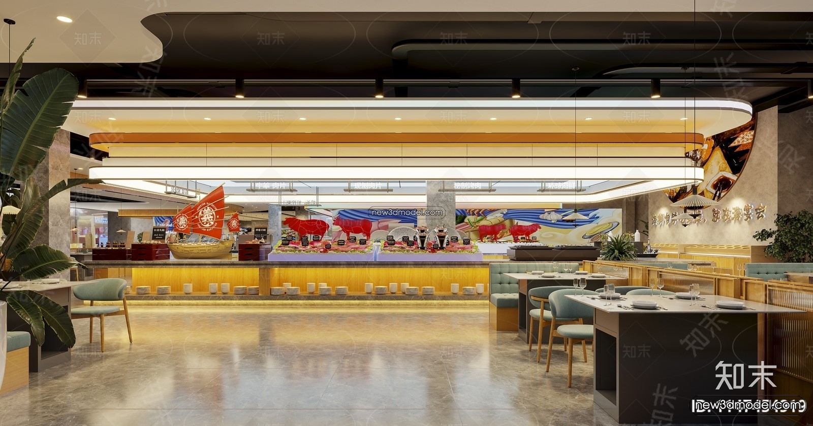 Seafood Restaurant 3D Scene – 3D Blocks – 080 – VRAY - thumbnail 3