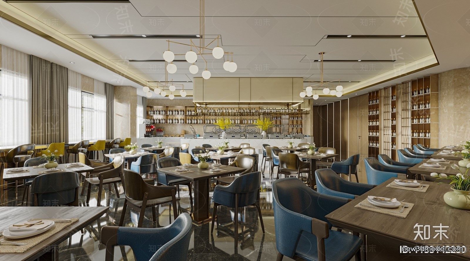 Buffet Restaurant of Hotels 3D Scenes – 3D Blocks – 066 – CORONA - thumbnail 2
