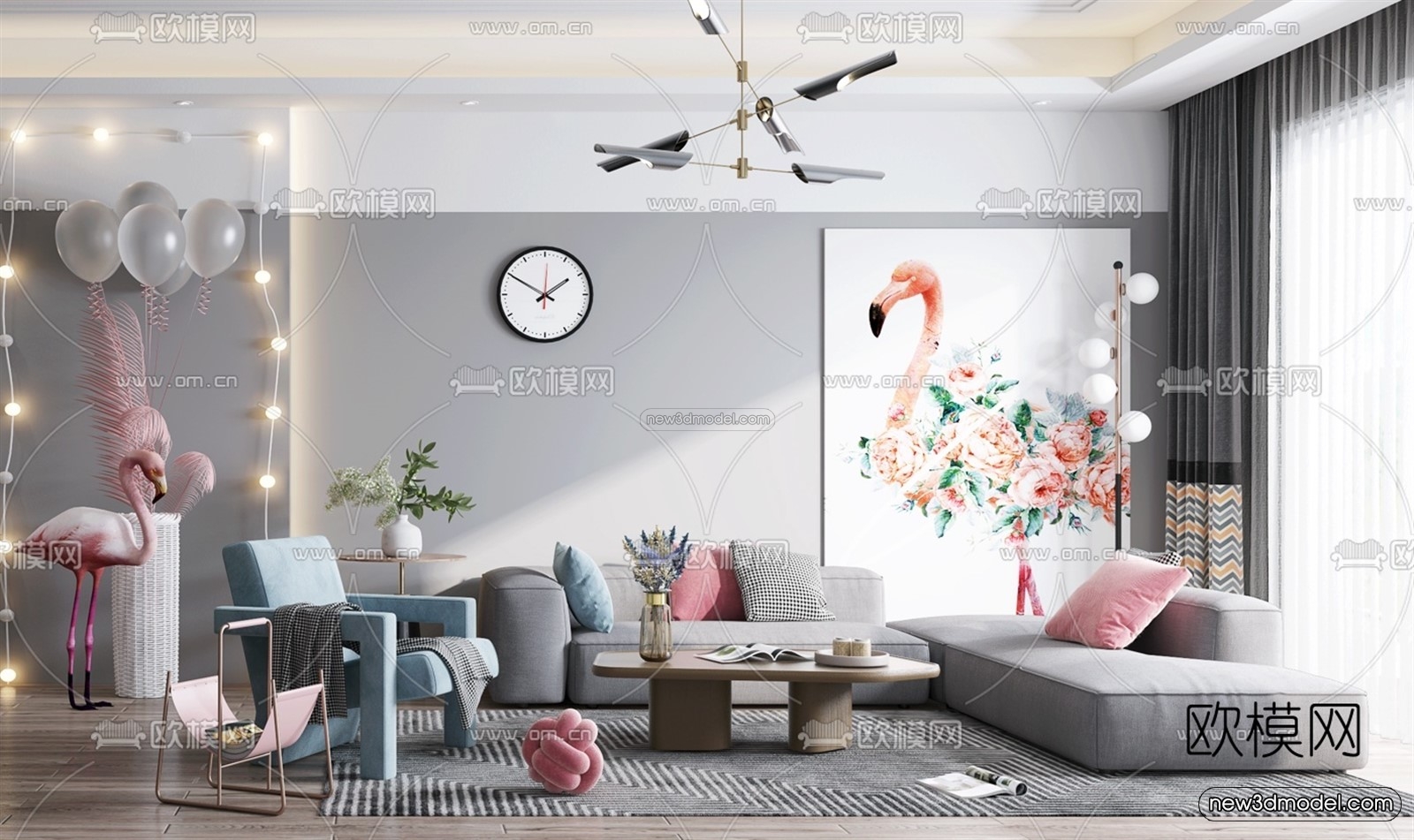 Morandi Style Interior 3D Blocks – Living Room 3D Scene – 094 – VRAY - thumbnail 2