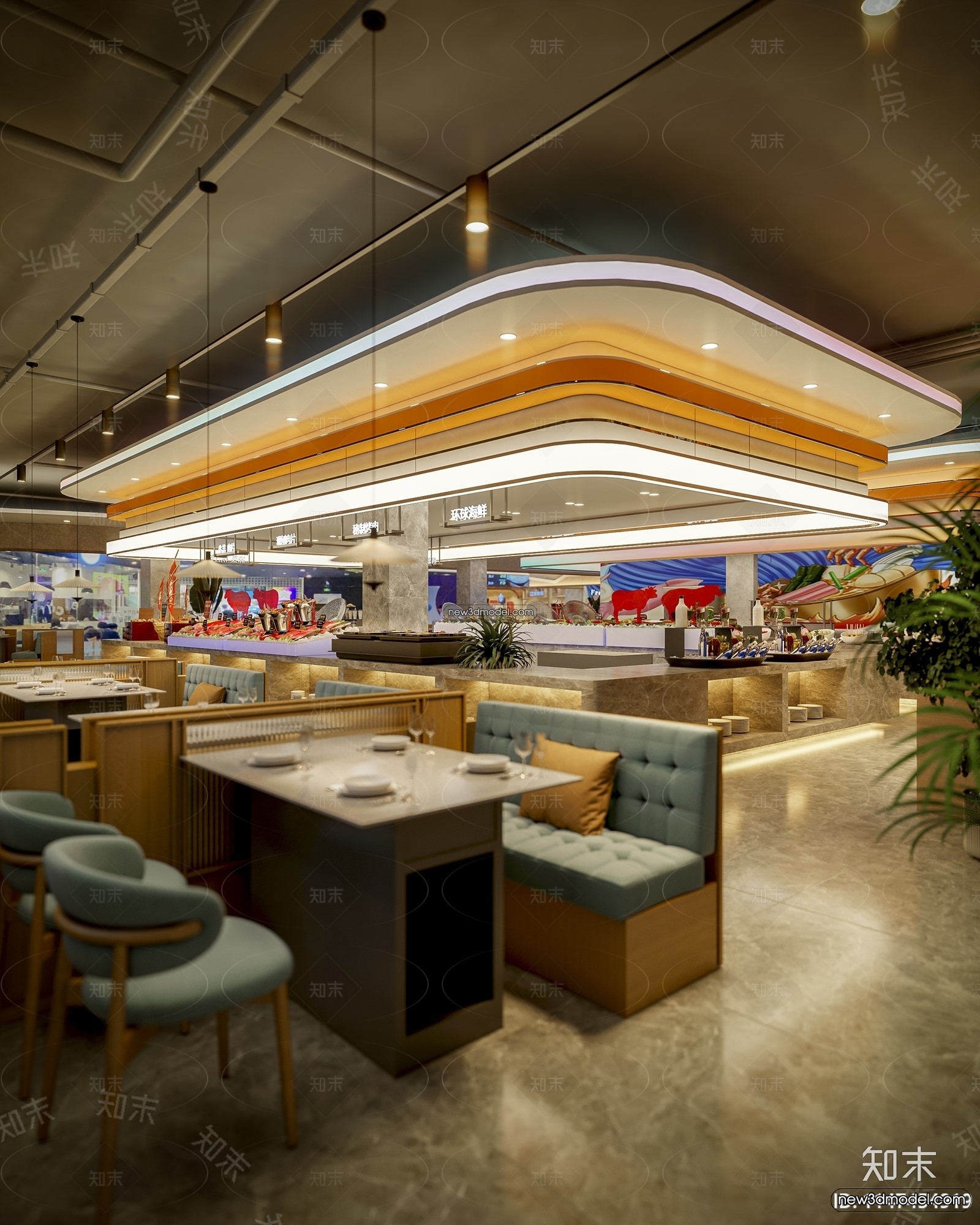 Seafood Restaurant 3D Scene – 3D Blocks – 080 – VRAY - thumbnail 2