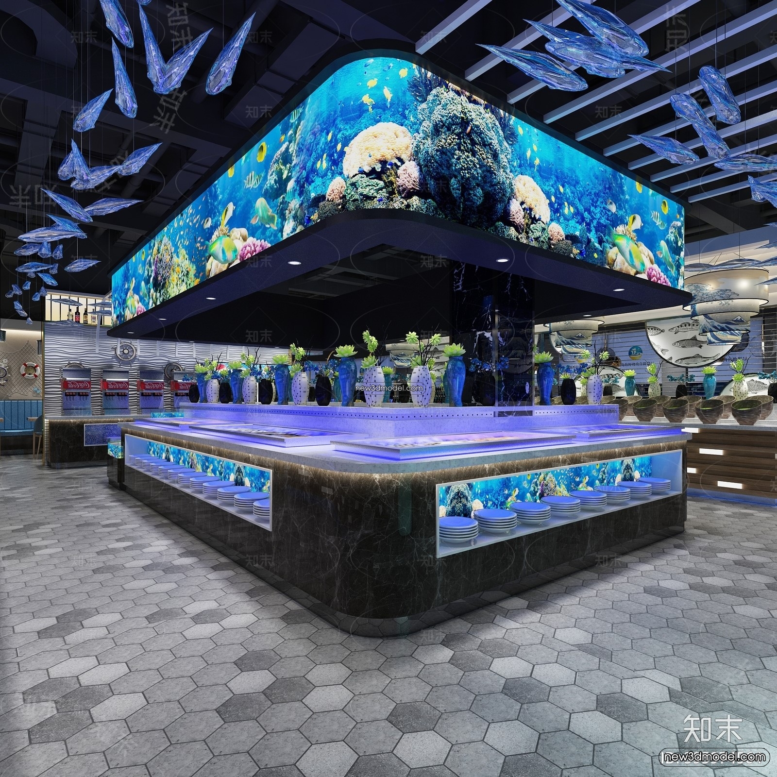 Seafood Restaurant 3D Scene – 3D Blocks – 002 – VRAY - thumbnail 4