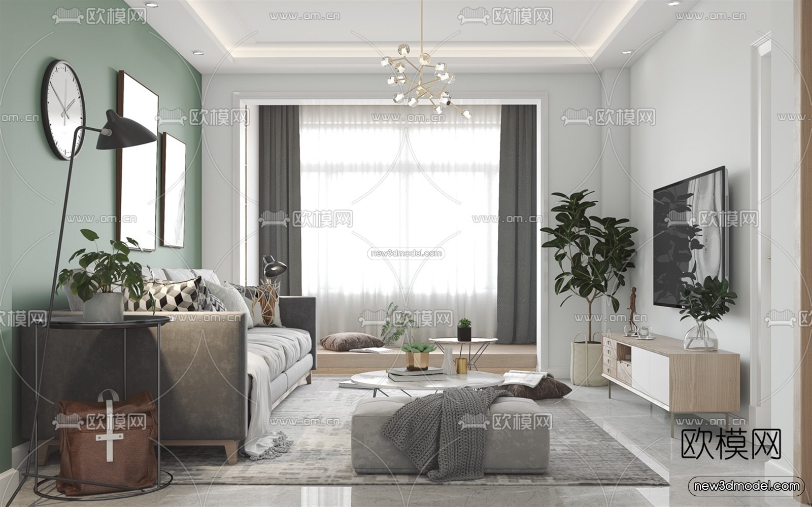 Morandi Style Interior 3D Blocks – Living Room 3D Scene – 095 – VRAY - thumbnail 3