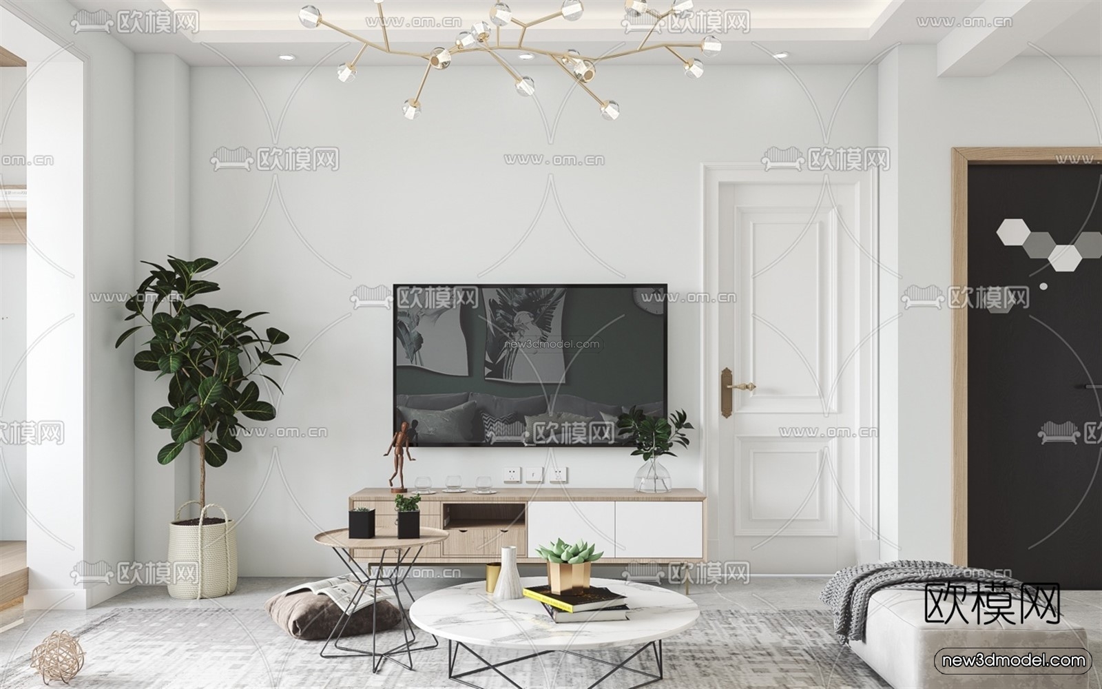 Morandi Style Interior 3D Blocks – Living Room 3D Scene – 095 – VRAY - thumbnail 2