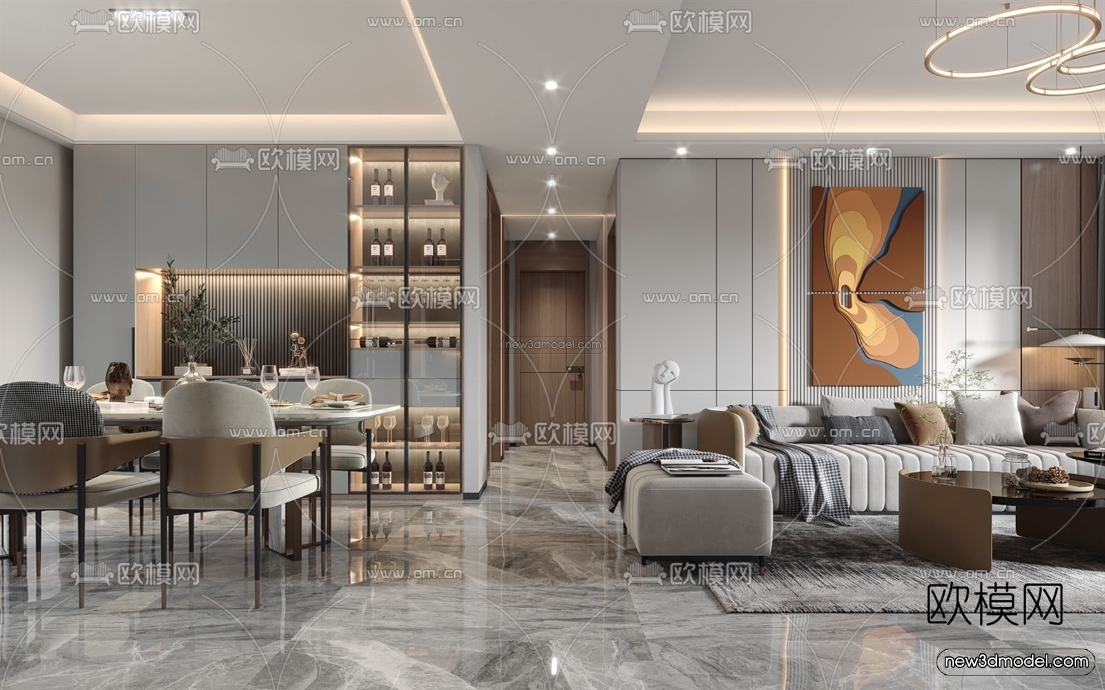 Modern Style Interior 3D Blocks – Living Room 3D Model – 147 – VRAY - thumbnail 3