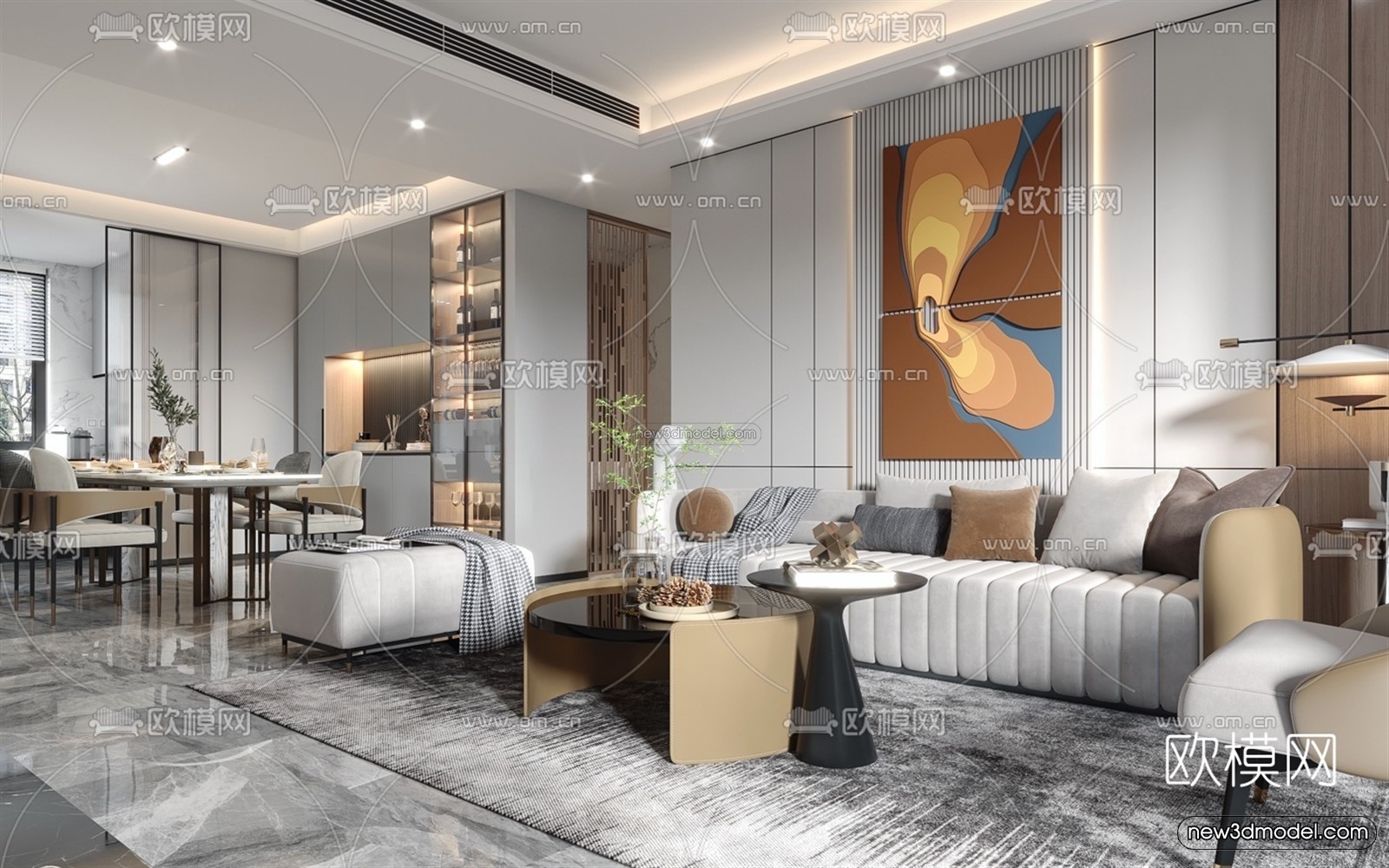 Modern Style Interior 3D Blocks – Living Room 3D Model – 147 – VRAY - thumbnail 2