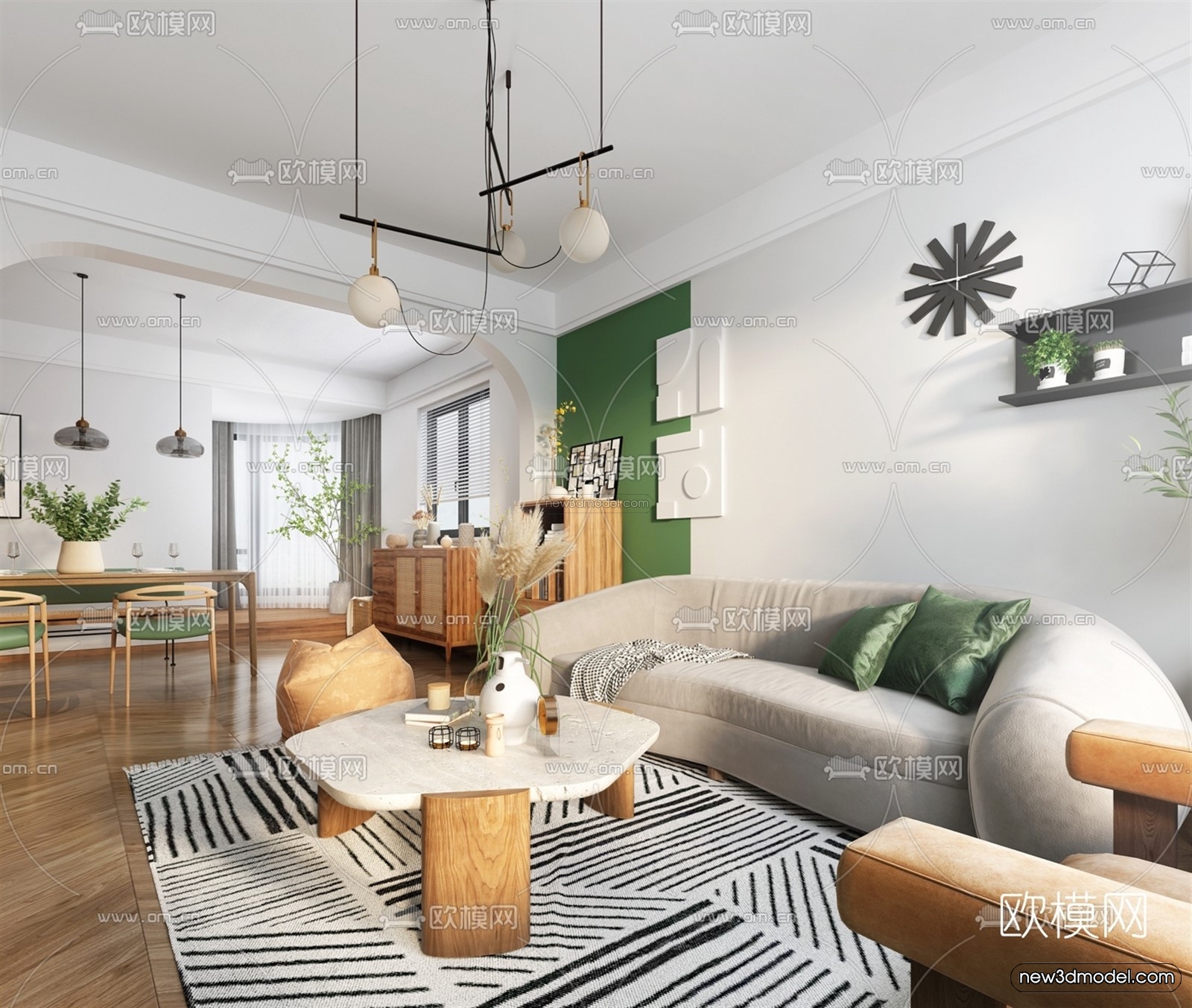 Morandi Style Interior 3D Blocks – Living Room 3D Scene – 096 – VRAY - thumbnail 2
