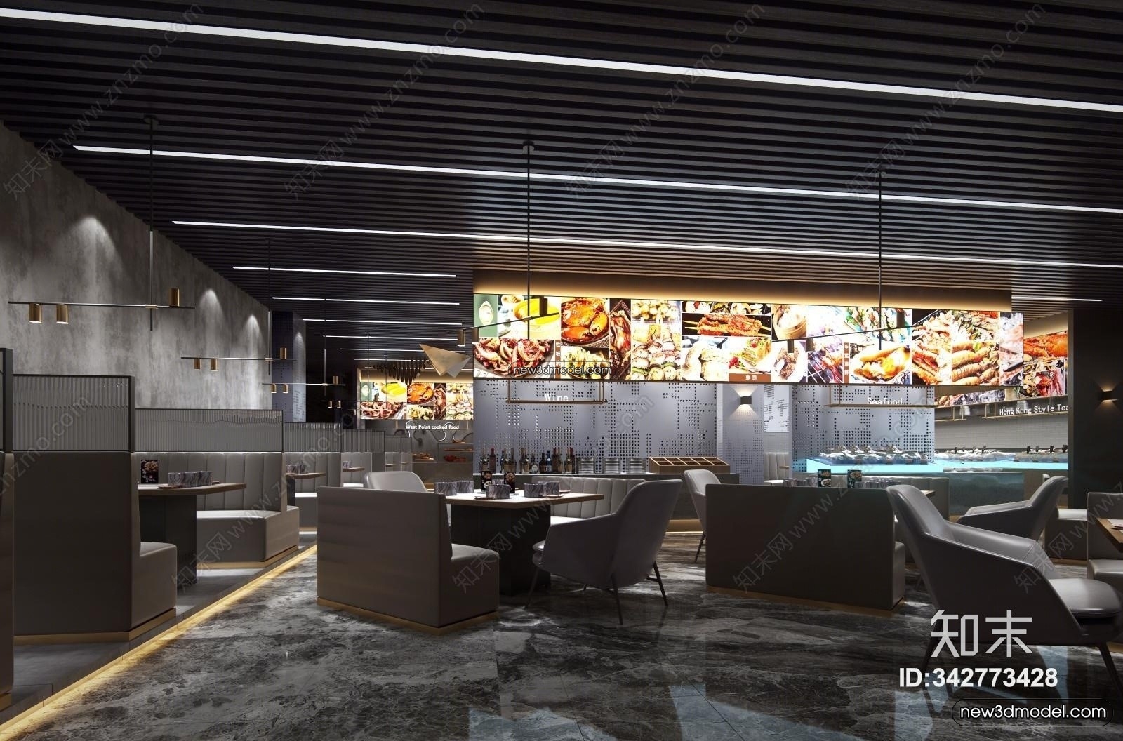 Seafood Restaurant 3D Scene – 3D Blocks – 006 – VRAY - thumbnail 3