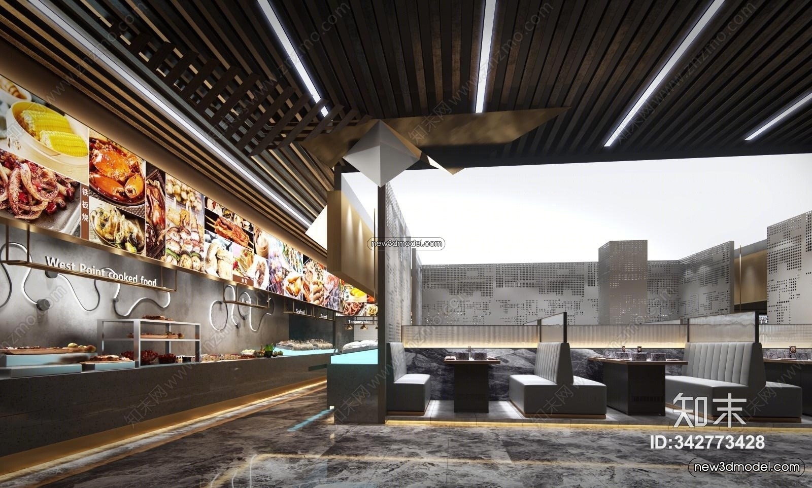 Seafood Restaurant 3D Scene – 3D Blocks – 006 – VRAY - thumbnail 2