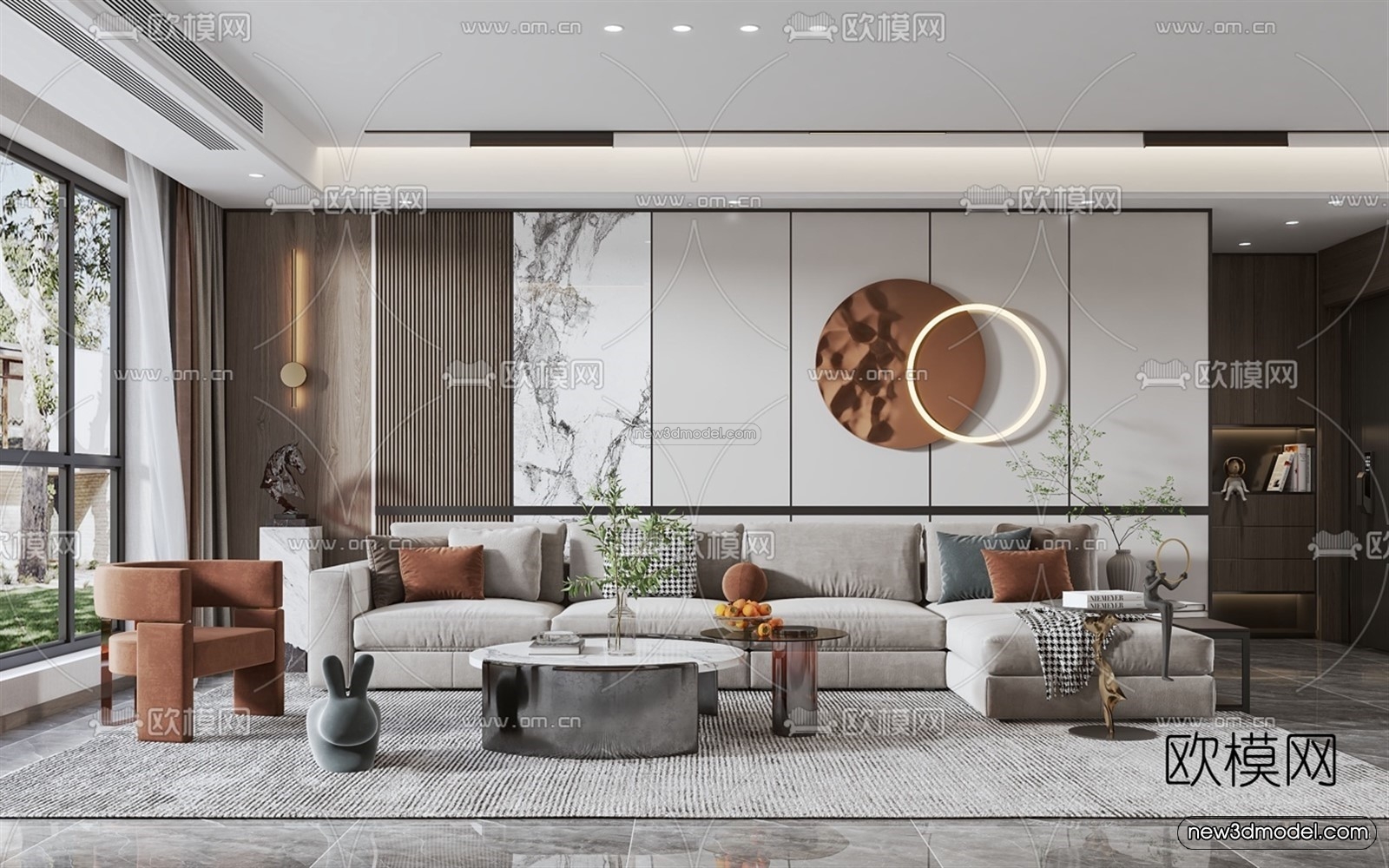 Modern Style Interior 3D Blocks – Living Room 3D Model – 003 – VRAY - thumbnail 2