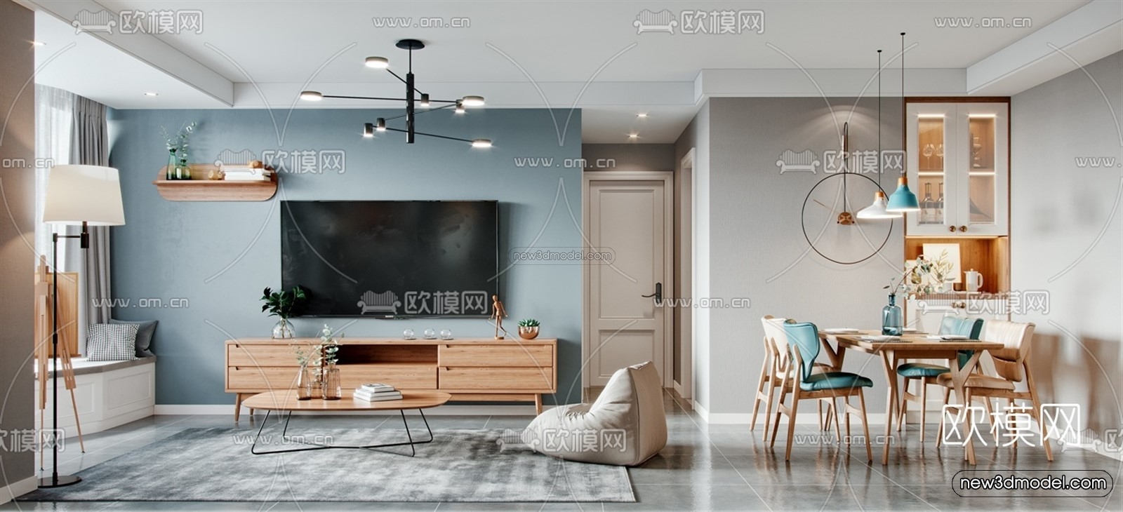 Morandi Style Interior 3D Blocks – Living Room 3D Scene – 097 – VRAY - thumbnail 2