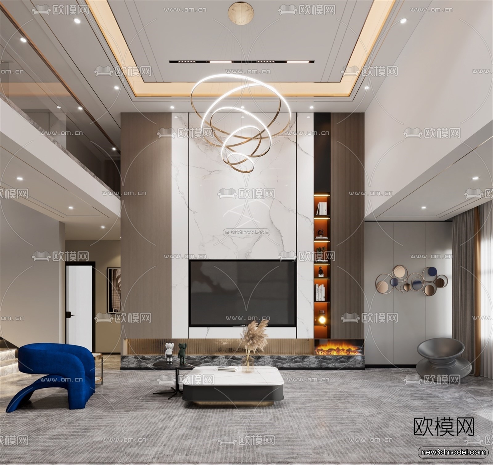 Modern Style Interior 3D Blocks – Living Room 3D Model – 004 – VRAY - thumbnail 2