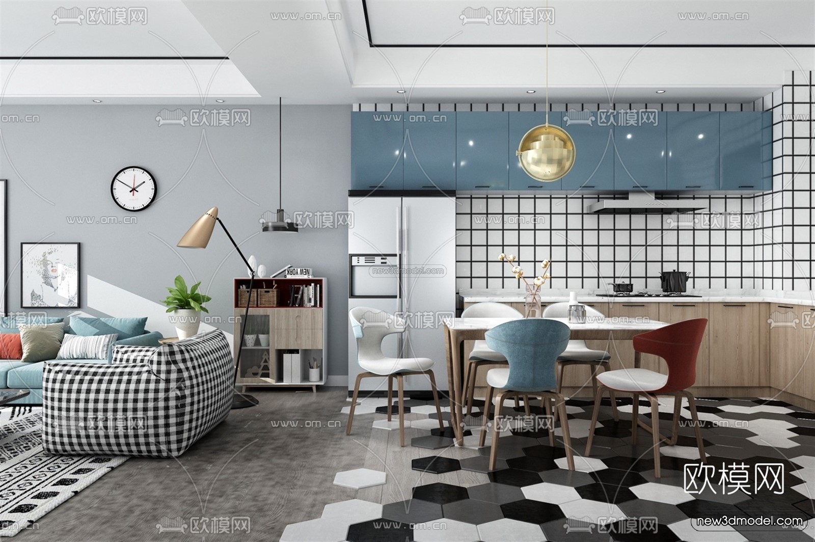 Morandi Style Interior 3D Blocks – Living Room 3D Scene – 098 – VRAY - thumbnail 2
