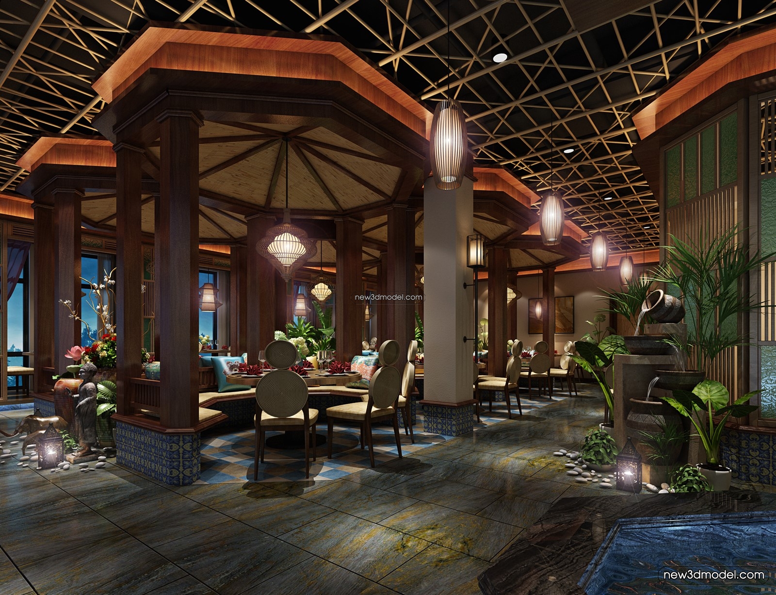 Buffet Restaurant of Hotels 3D Scenes – 3D Blocks – 082 – VRAY - thumbnail 3