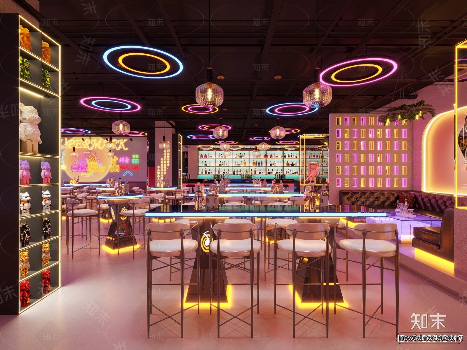 Modern Style Interior 3D Blocks and 3D Models – Bar 3D Scene – 725 – CORONA - thumbnail 4