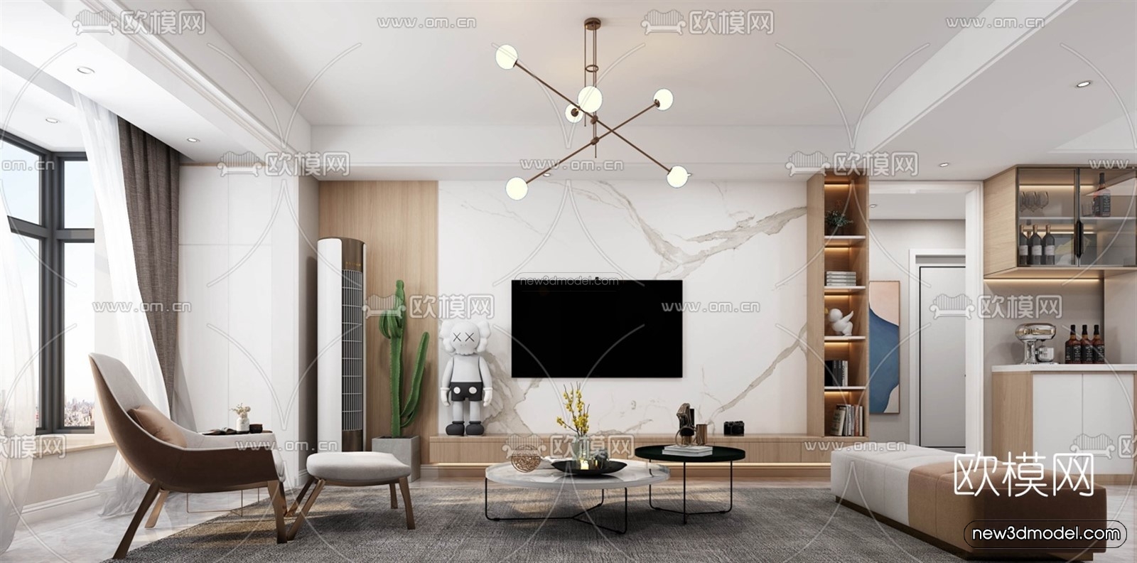 Morandi Style Interior 3D Blocks – Living Room 3D Scene – 100 – VRAY - thumbnail 4
