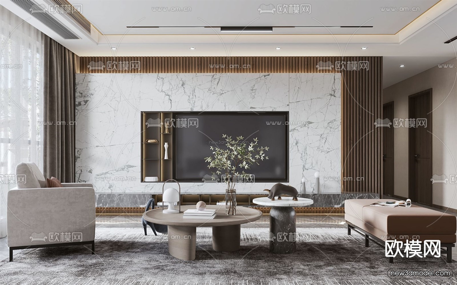 Modern Style Interior 3D Blocks – Living Room 3D Model – 007 – VRAY - thumbnail 2
