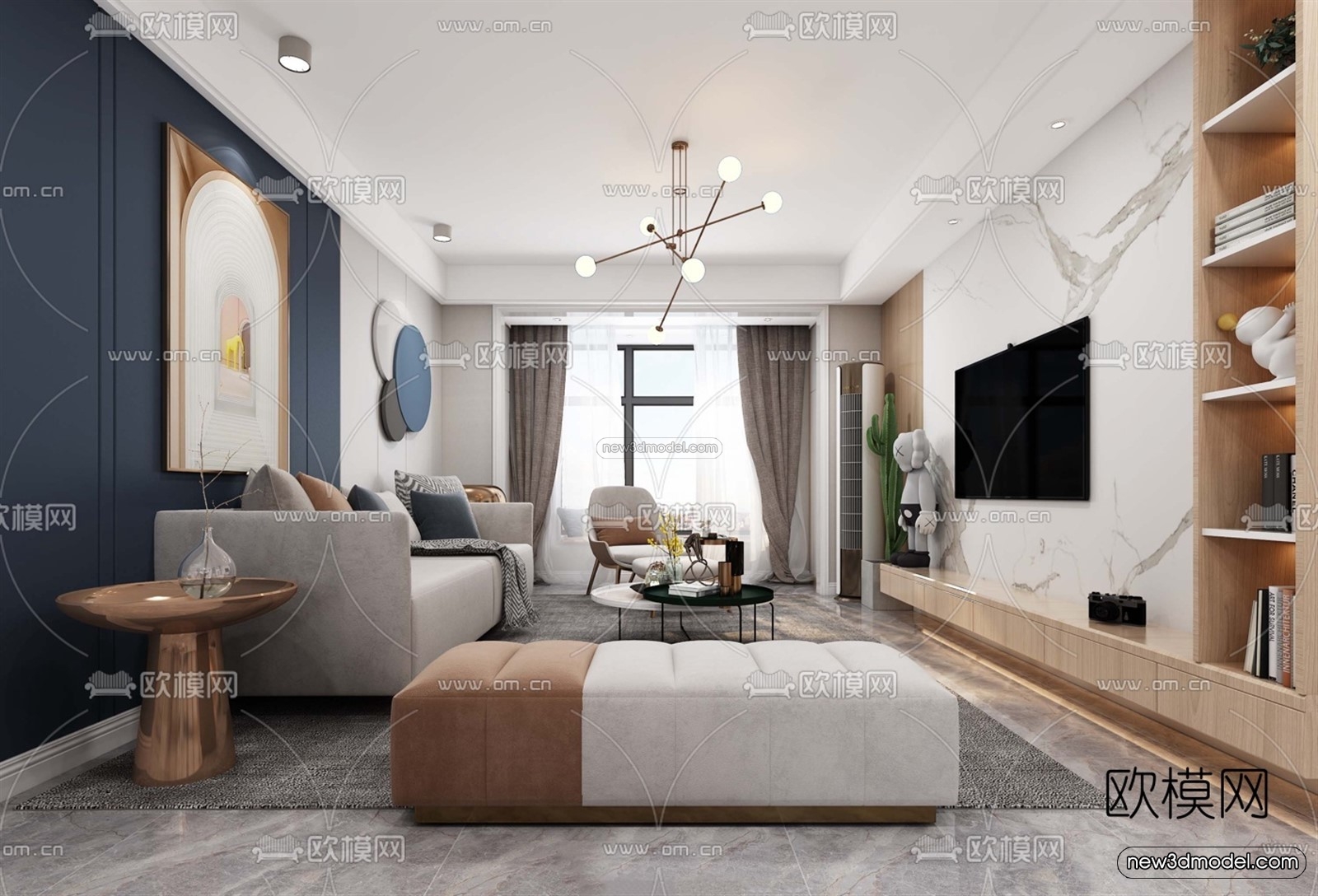 Morandi Style Interior 3D Blocks – Living Room 3D Scene – 100 – VRAY - thumbnail 3