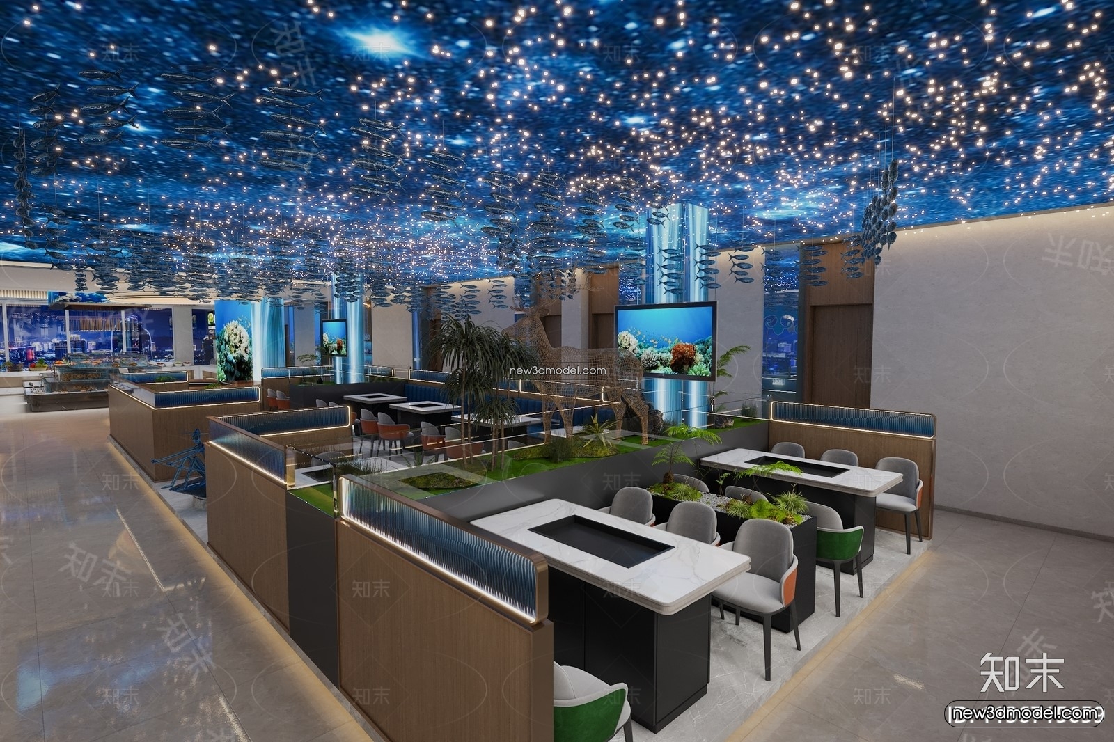 Seafood Restaurant 3D Scene – 3D Blocks – 019 – VRAY - thumbnail 2