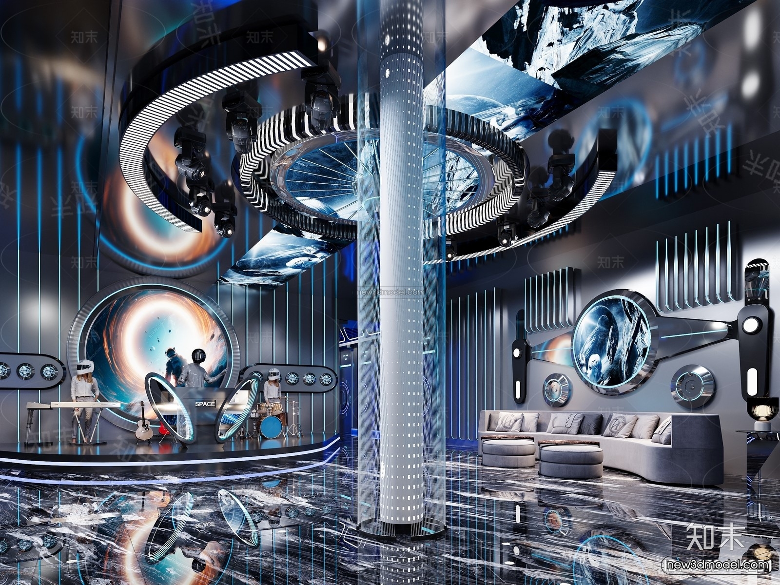 Modern Style Interior 3D Blocks and 3D Models – Bar 3D Scene – 728 – CORONA - thumbnail 2