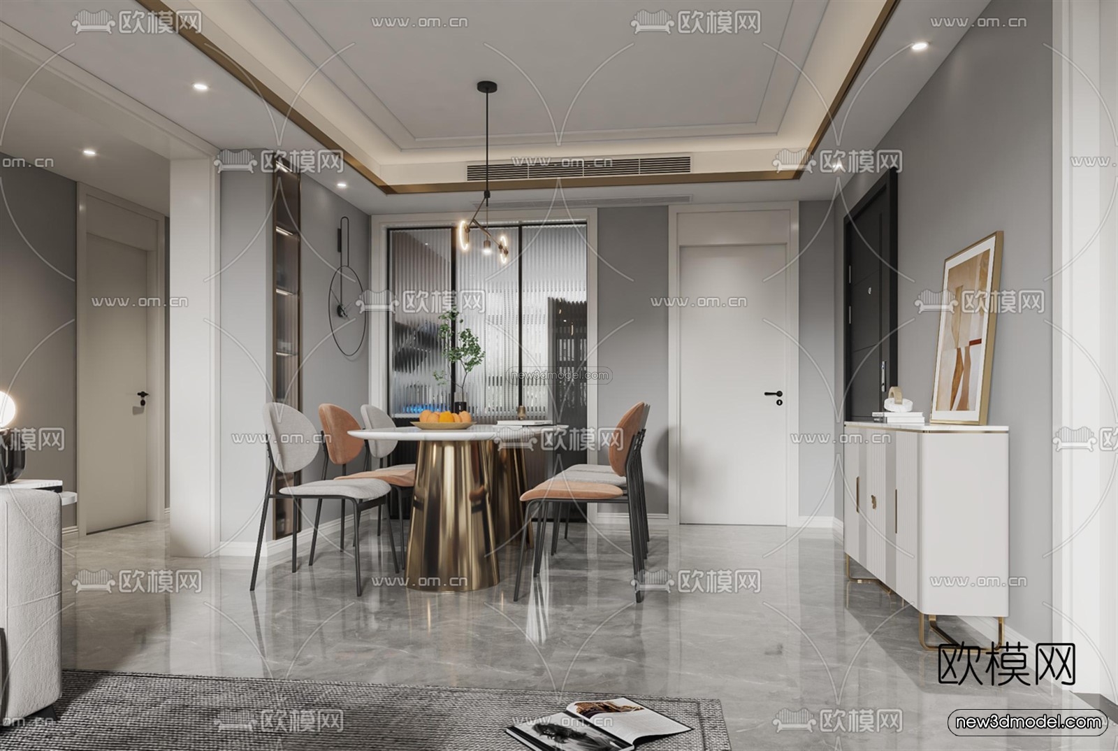 Morandi Style Interior 3D Blocks – Living Room 3D Scene – 101 – VRAY - thumbnail 3