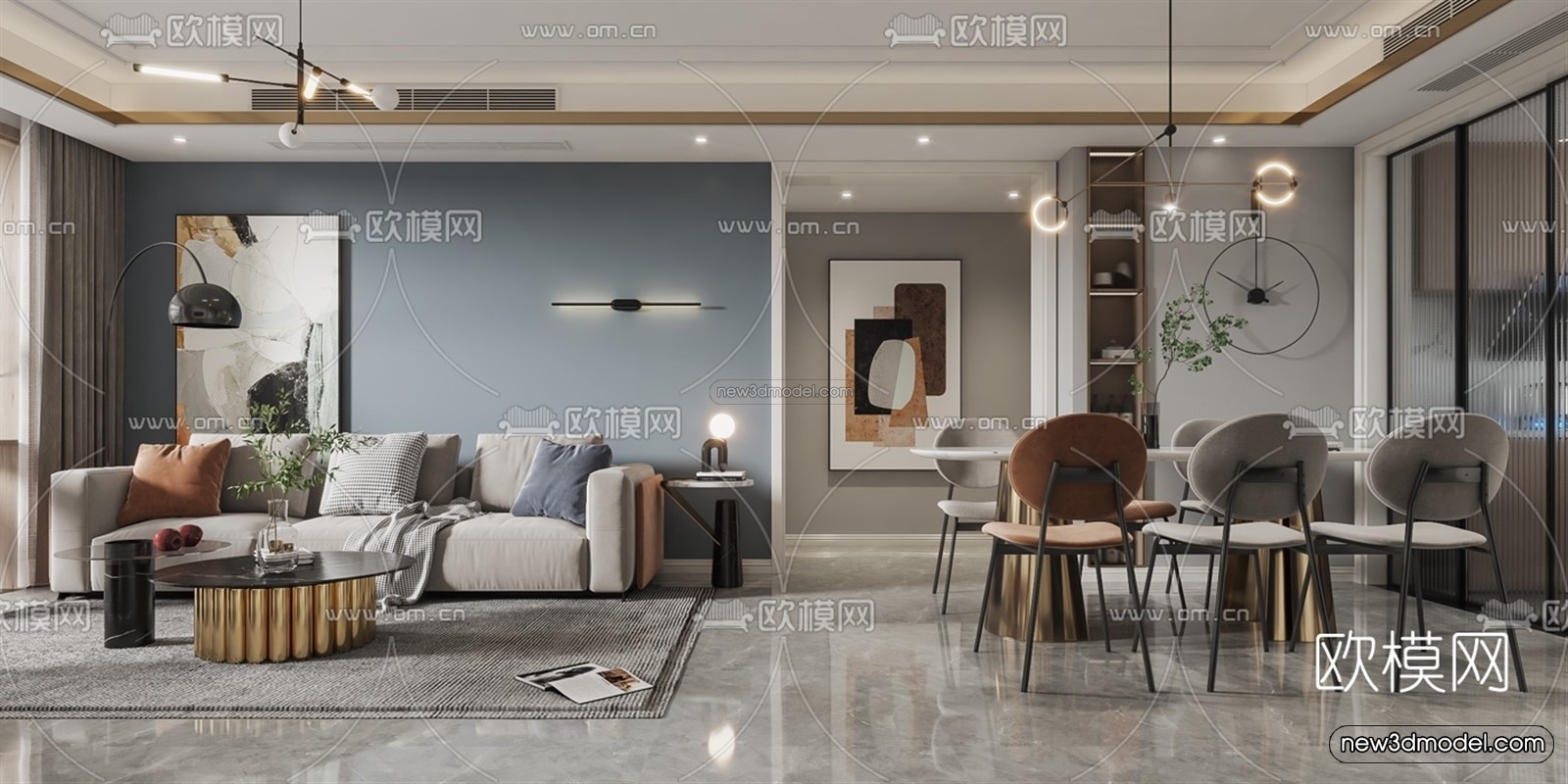 Morandi Style Interior 3D Blocks – Living Room 3D Scene – 101 – VRAY - thumbnail 2