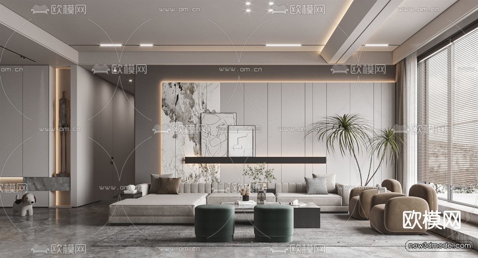Modern Style Interior 3D Blocks – Living Room 3D Model – 010 – VRAY - thumbnail 2