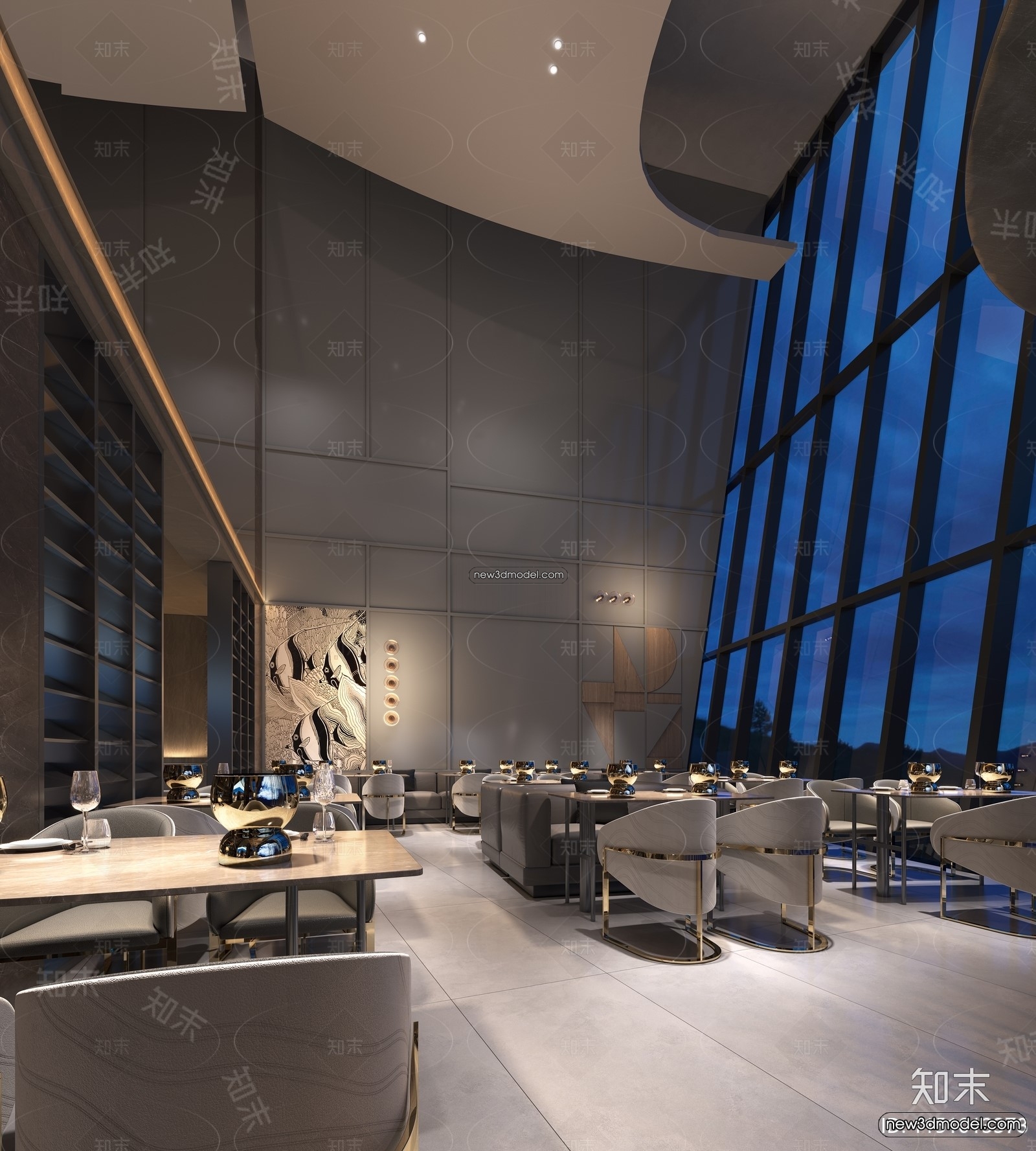 Seafood Restaurant 3D Scene – 3D Blocks – 032 – CORONA - thumbnail 4