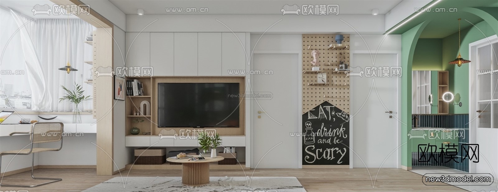 Morandi Style Interior 3D Blocks – Living Room 3D Scene – 102 – VRAY - thumbnail 2