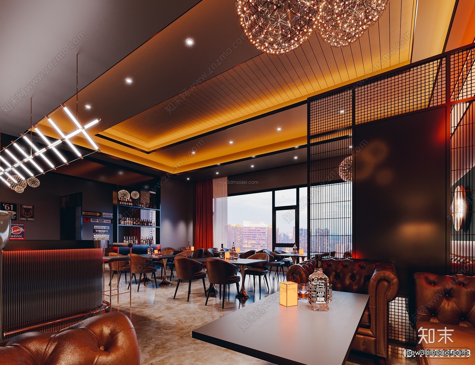 Modern Style Interior 3D Blocks and 3D Models – Bar 3D Scene – 719 – CORONA - thumbnail 3
