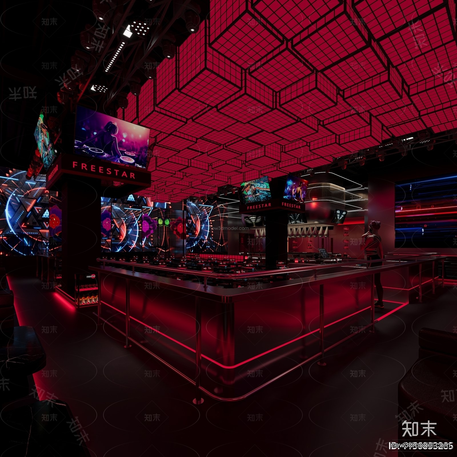 Modern Style Interior 3D Blocks and 3D Models – Bar 3D Scene – 722 – CORONA - thumbnail 3