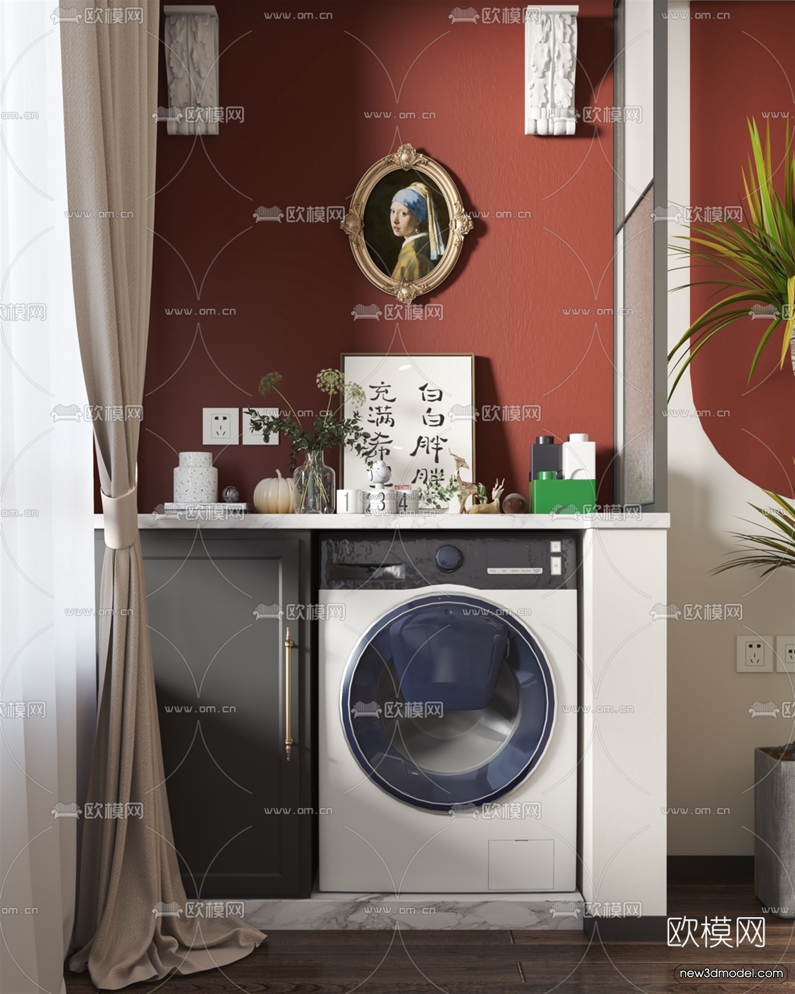 Morandi Style Interior 3D Blocks – Living Room 3D Scene – 103 – VRAY - thumbnail 3