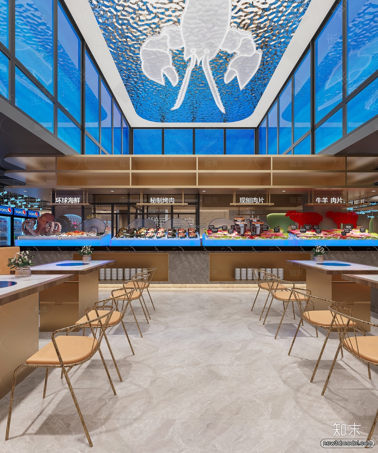 Seafood Restaurant 3D Scene – 3D Blocks – 040 – CORONA - thumbnail 3
