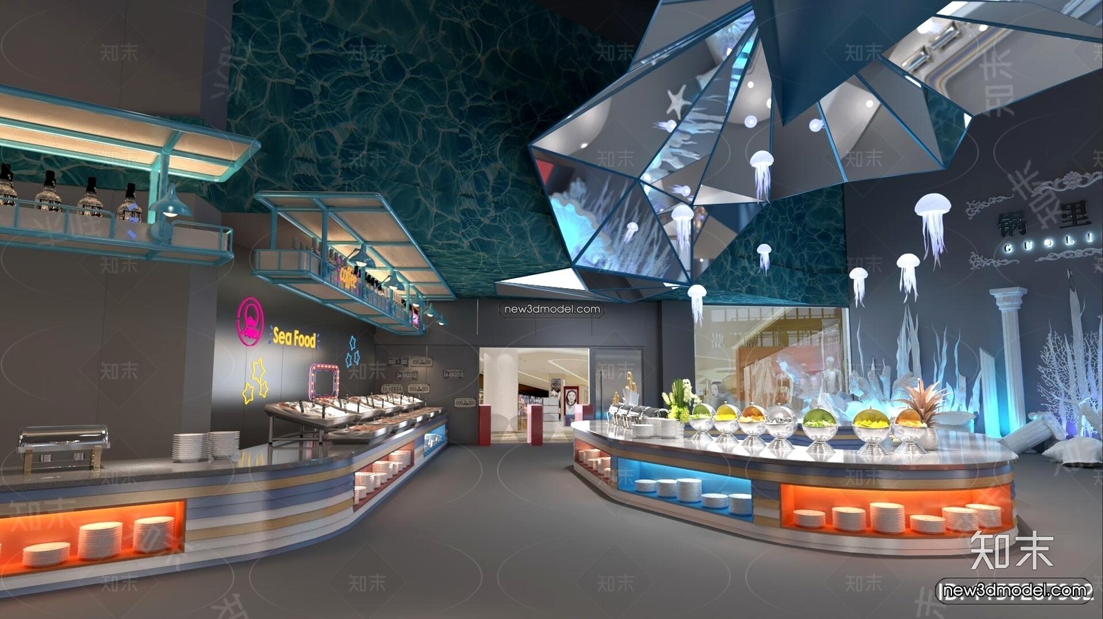 Seafood Restaurant 3D Scene – 3D Blocks – 042 – VRAY - thumbnail 2