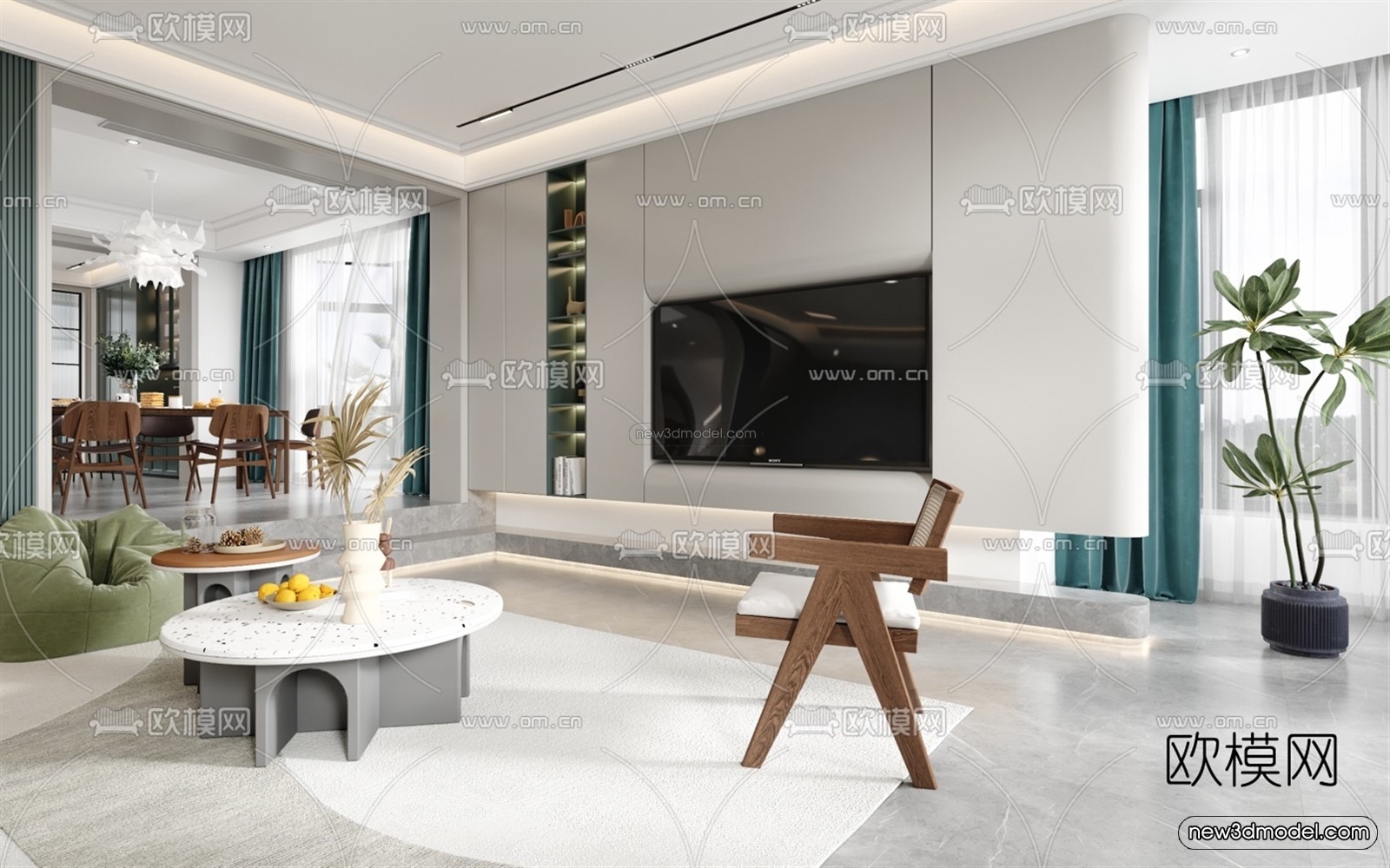 Morandi Style Interior 3D Blocks – Living Room 3D Scene – 104 – VRAY - thumbnail 3