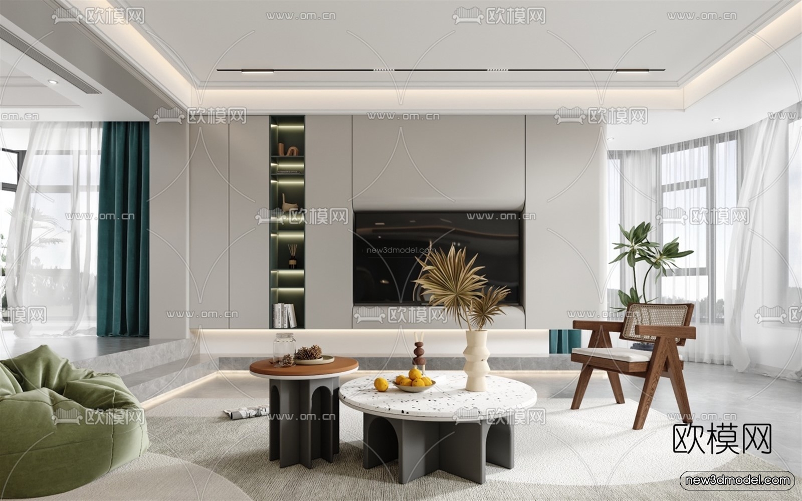 Morandi Style Interior 3D Blocks – Living Room 3D Scene – 104 – VRAY - thumbnail 2