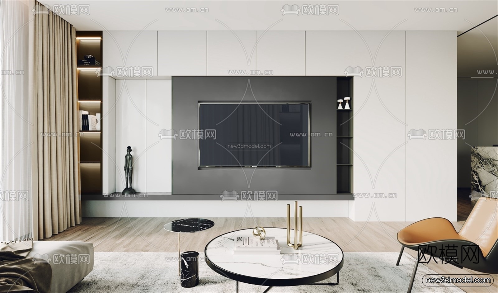 Modern Style Interior 3D Blocks – Living Room 3D Model – 015 – VRAY - thumbnail 3