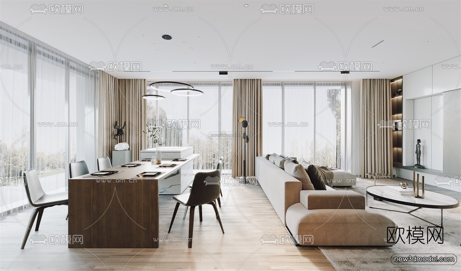 Modern Style Interior 3D Blocks – Living Room 3D Model – 015 – VRAY - thumbnail 2